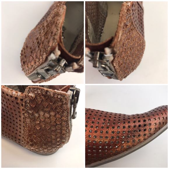 Free People Perforated Metallic Coppery Booties Back Zip Boho Western Size 39 - Picture 12 of 15